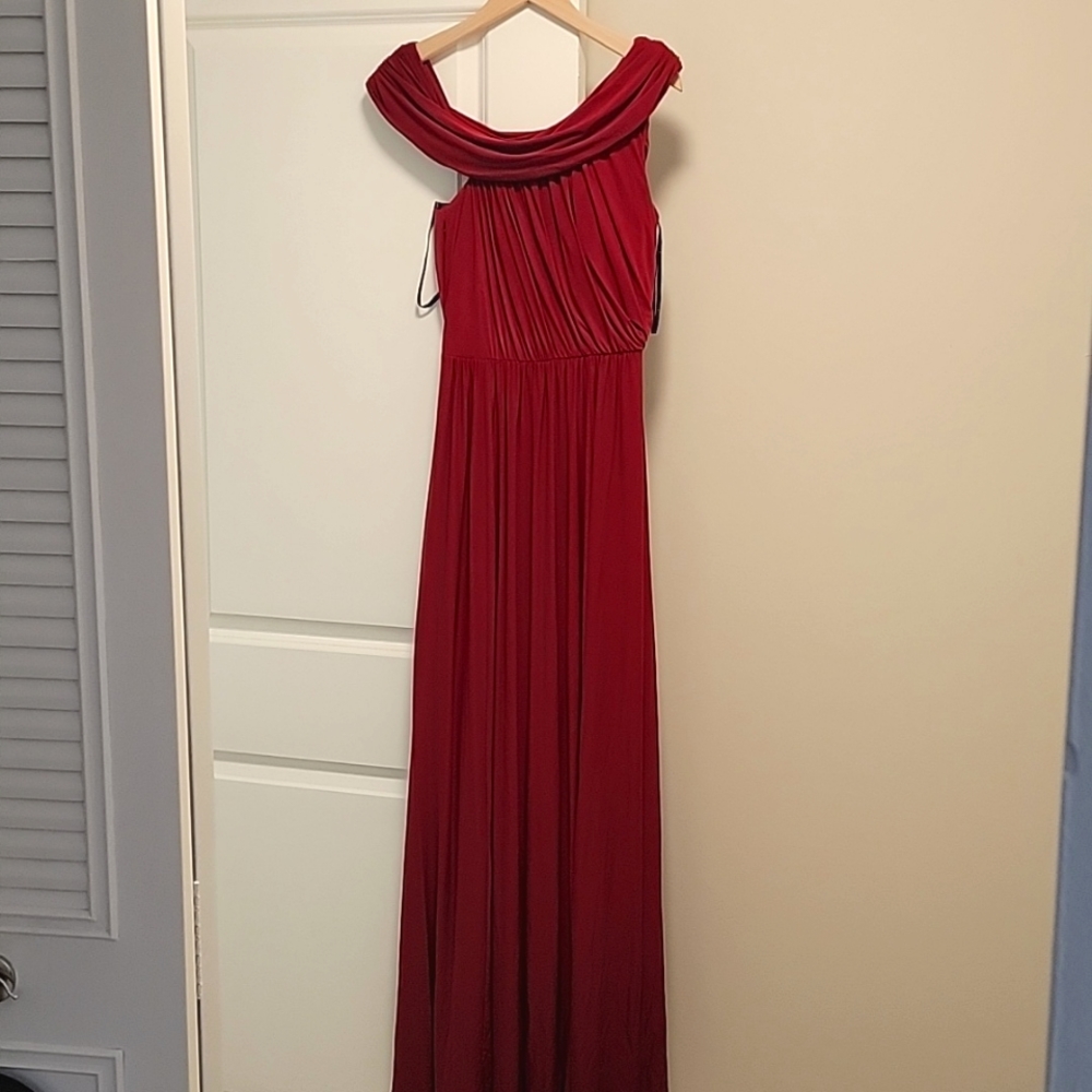 Crimson Red off shoulder Bridesmaid Dress sz. 8L